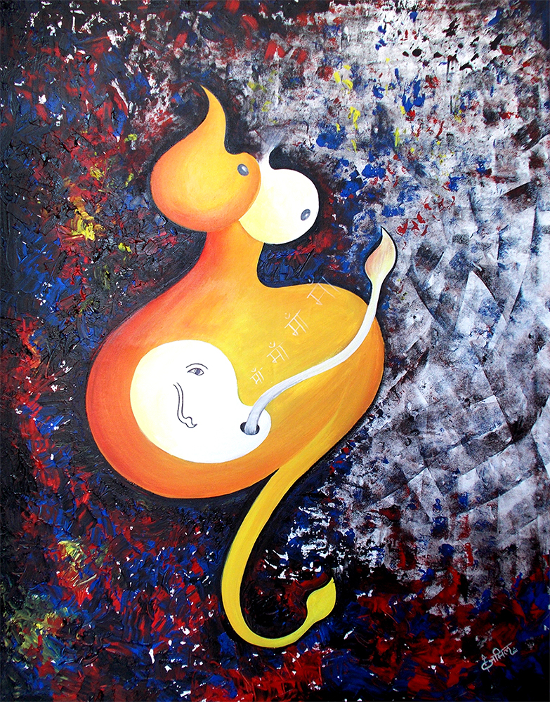 Mother's love - Acrylic Painting on Canvas by Jamil Sayyad 