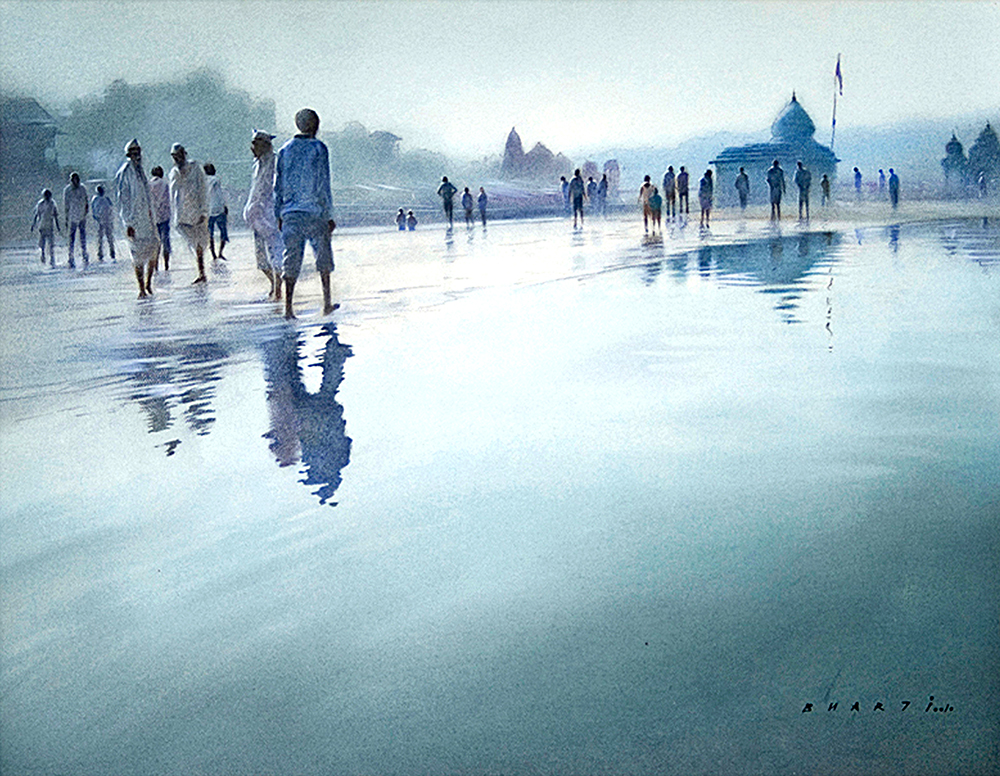 Ganga Ghat - Pastel Art on Paper by Nilesh Bharati