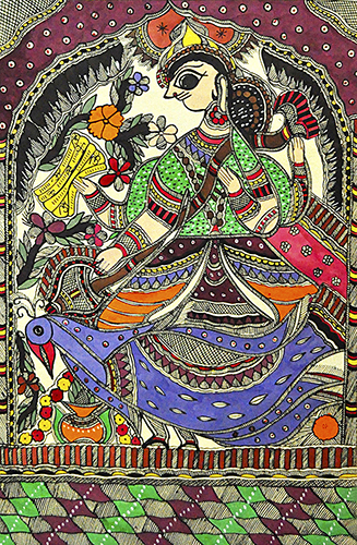 Madhubani 08 - Madhubani Art On Hand made Paper by Teera Devi