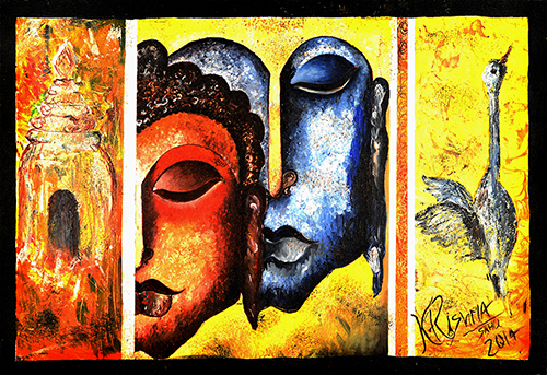 Buddha - Acrylic On Canvas by Krishna Sahil 