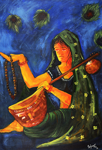 Sitarist Lady - Acrylic On Canvas by Priyanka