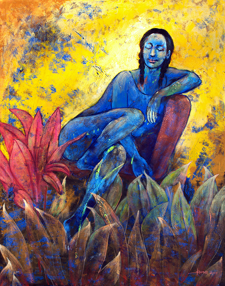 Relaxing Lady - Acrylic On Canvas by  Shobha Nagar