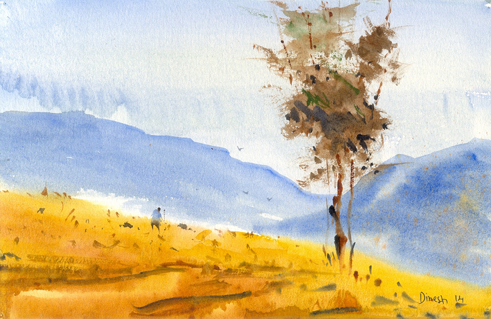 Vista - Water Color On Paper by Dinesh Panchal