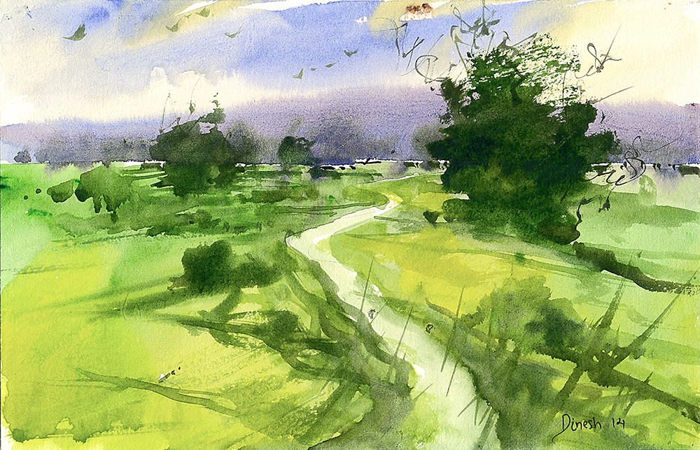 Terrain - Water Color On Paper by Dinesh Panchal