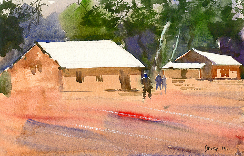 Boonies - Water Color On Paper by Dinesh Panchal