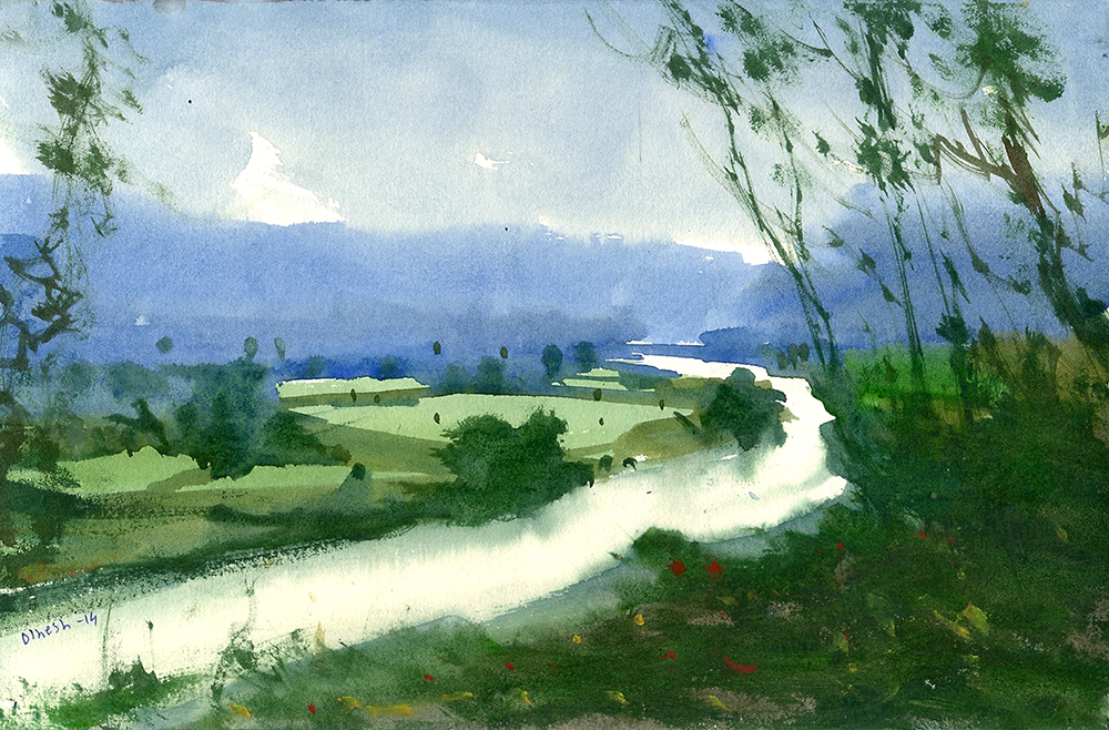 Turf - Water Color On Paper by Dinesh Panchal