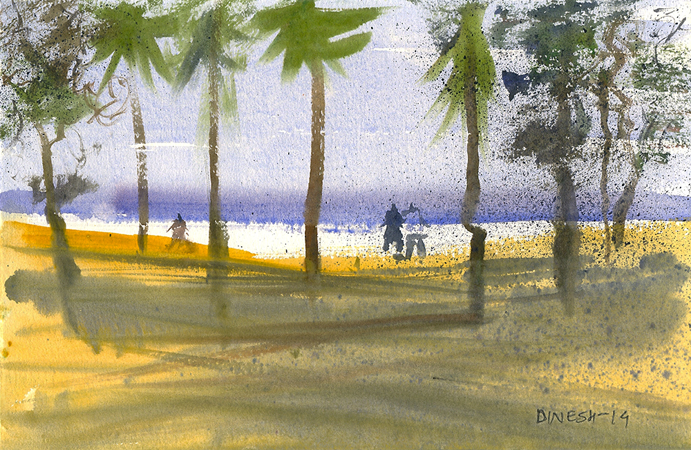 Bring to bay - Water Color On Paper by Dinesh Panchal