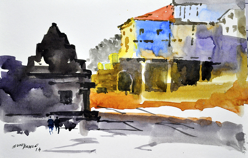 A Scene - Water Color On Paper by Sunil Pawle