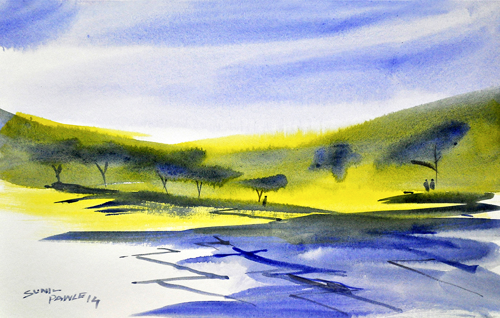 Slant - Water Color On Paper by Sunil Pawle