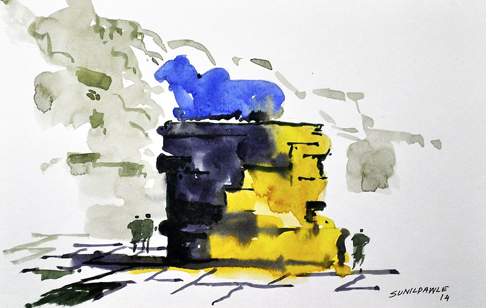 An Act - Water Color On Paper by Sunil Pawle