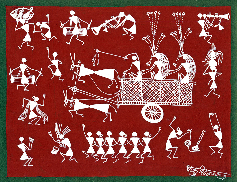 Treat - Warli Painting by Dhaku V Kadu