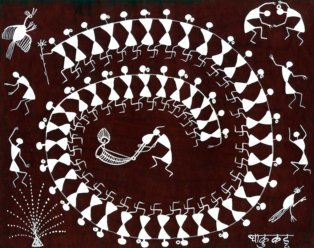 Big feed -  Warli Painting by Dhaku V Kadu