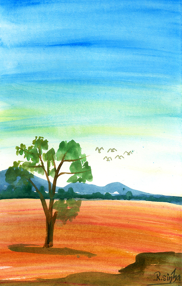 Bountiful - Water Color On Paper by Rakesh Sinha