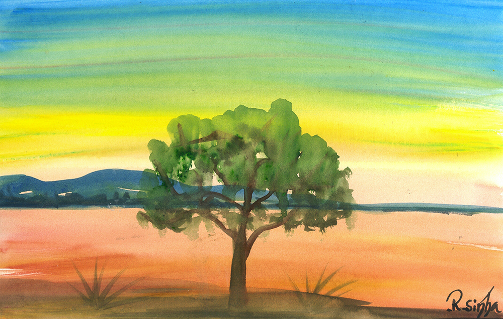 Harmony - Water Color On Paper by Rakesh Sinha