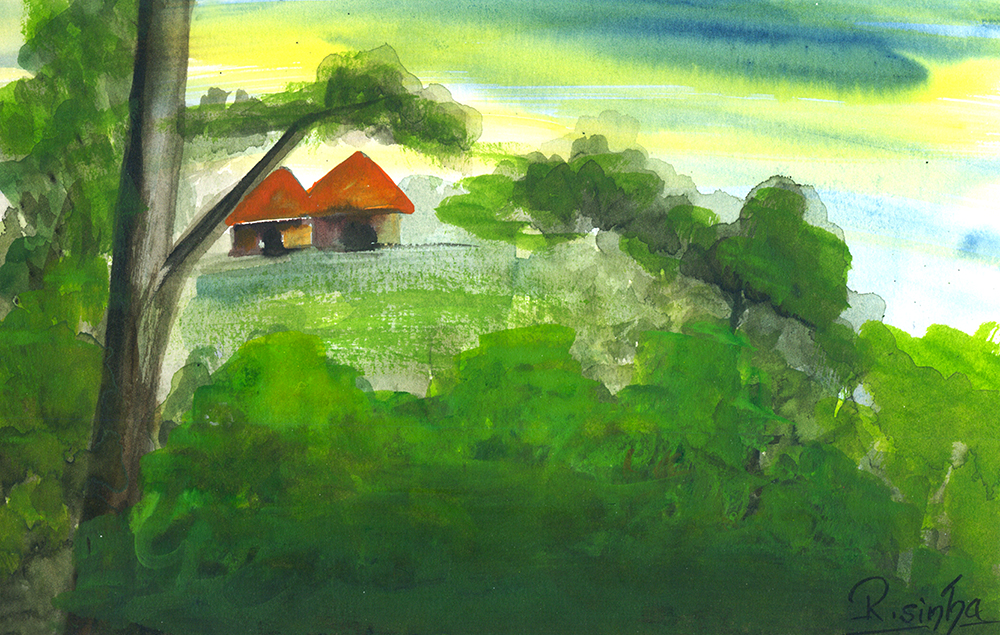 Purview - Water Color On Paper by Rakesh Sinha