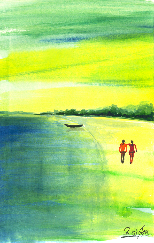 Next world - Water Color On Paper by Rakesh Sinha